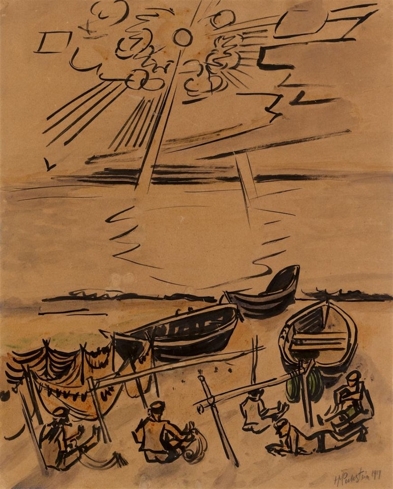 Fischer beim Netze-Flicken am Strand, Nidden by Max Pechstein