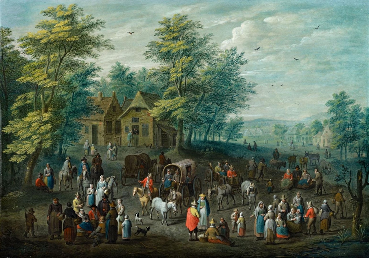 Two Landscapes with Figures by Karel Beschey