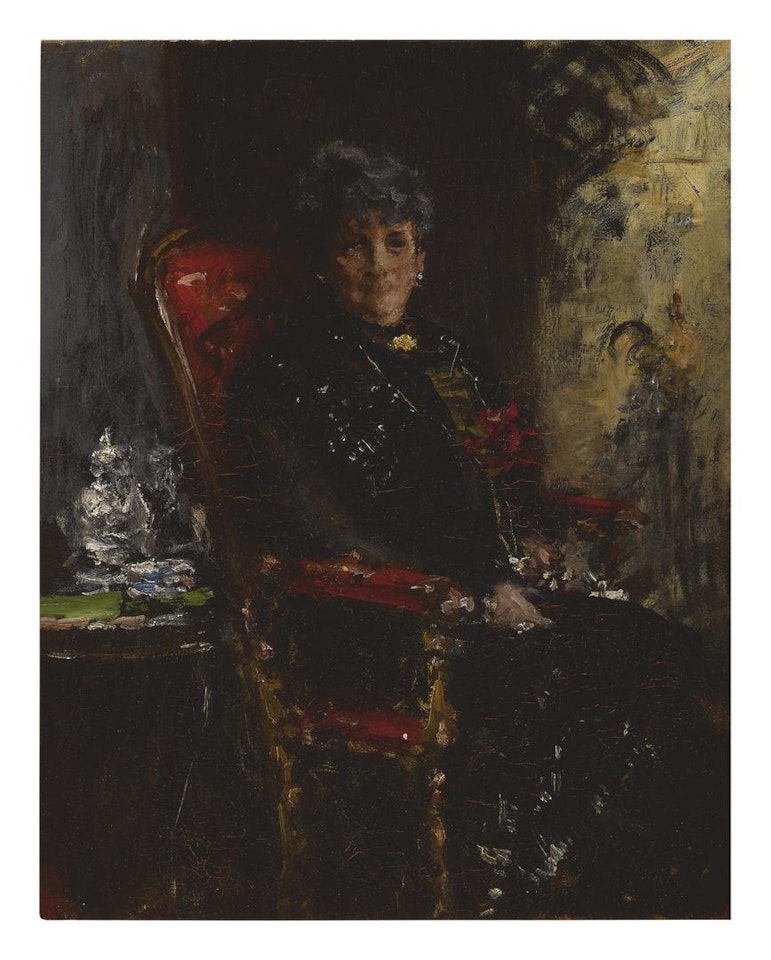 LADY AT THE WINDOW (PORTRAIT STUDY OF MME E. H. BENSEL) by William Merritt Chase