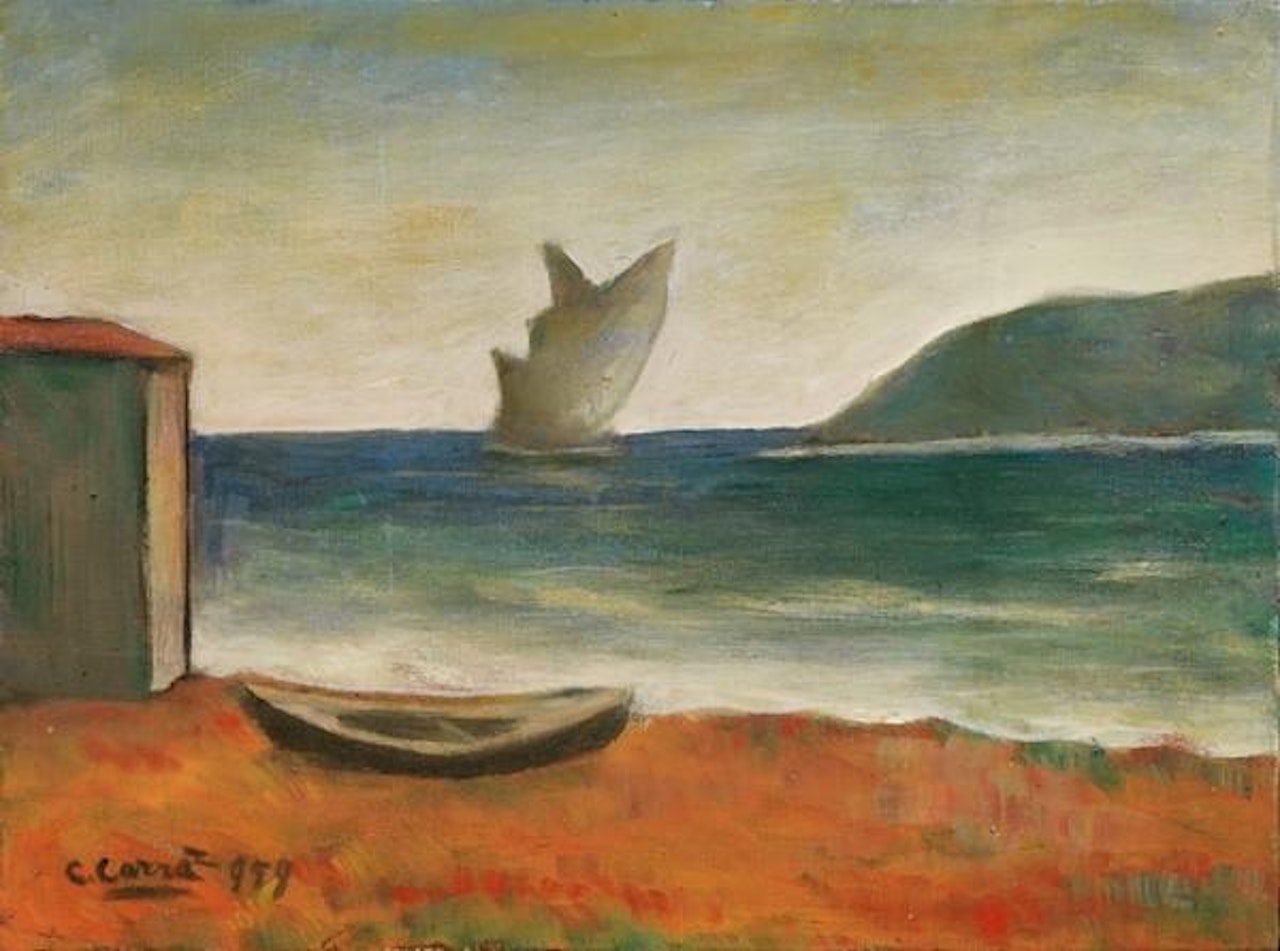 Marina con veliero by Carlo Carra