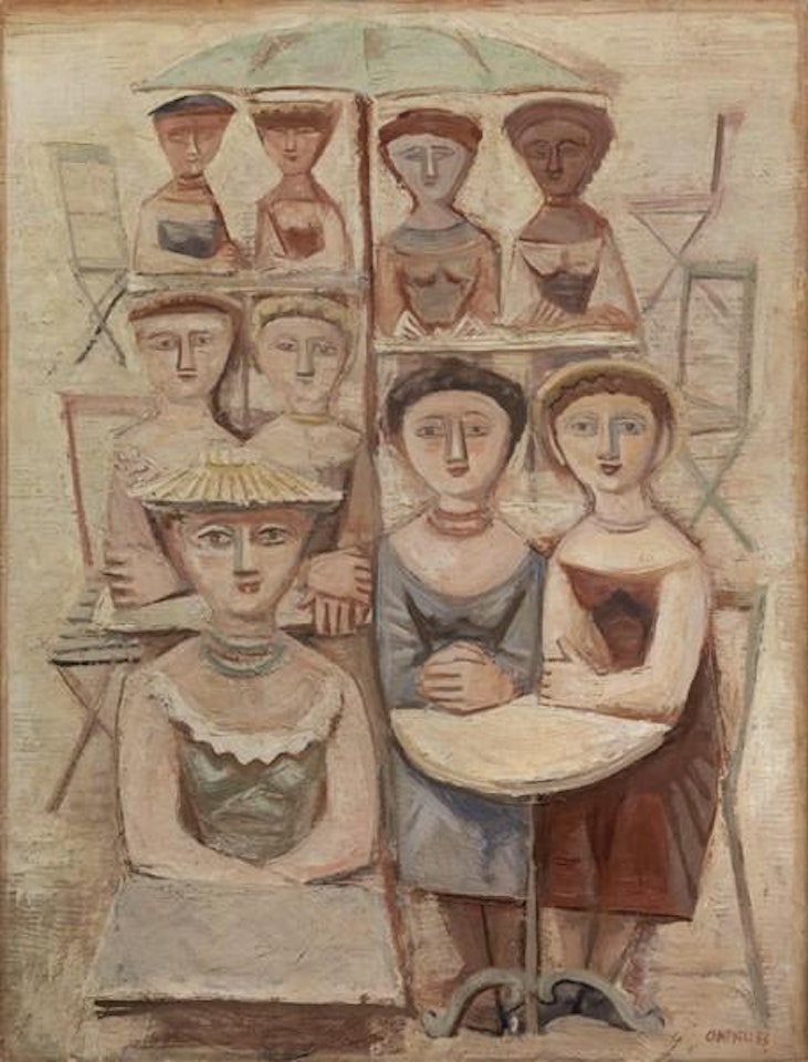 Terrasse du café - Femmes aux guéridons by Massimo Campigli