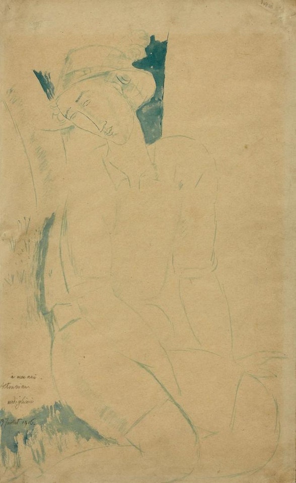 Young man sitting in hat by Amedeo Modigliani