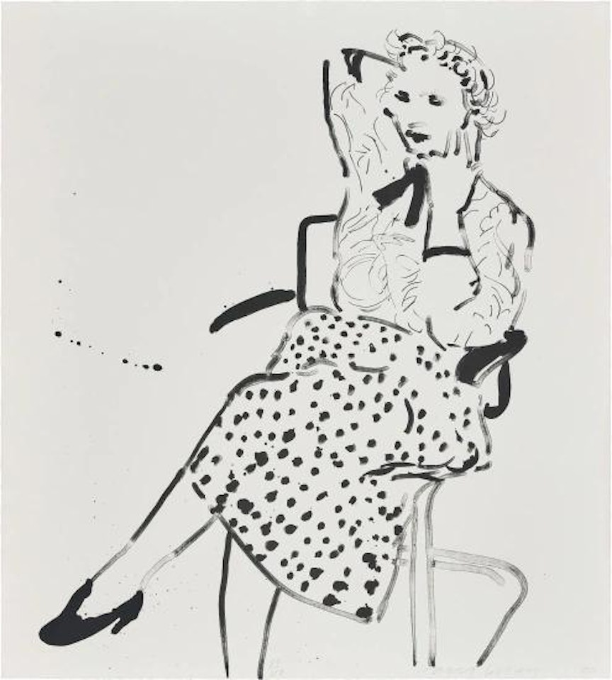 Celia in a Polka Dot Skirt by David Hockney
