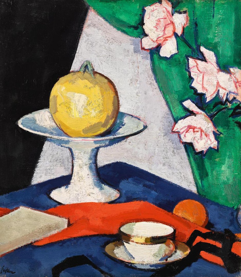 STILL LIFE WITH ROSES (RECTO); STILL LIFE WITH TEAPOT AND FRUIT (VERSO) by Samuel John Peploe