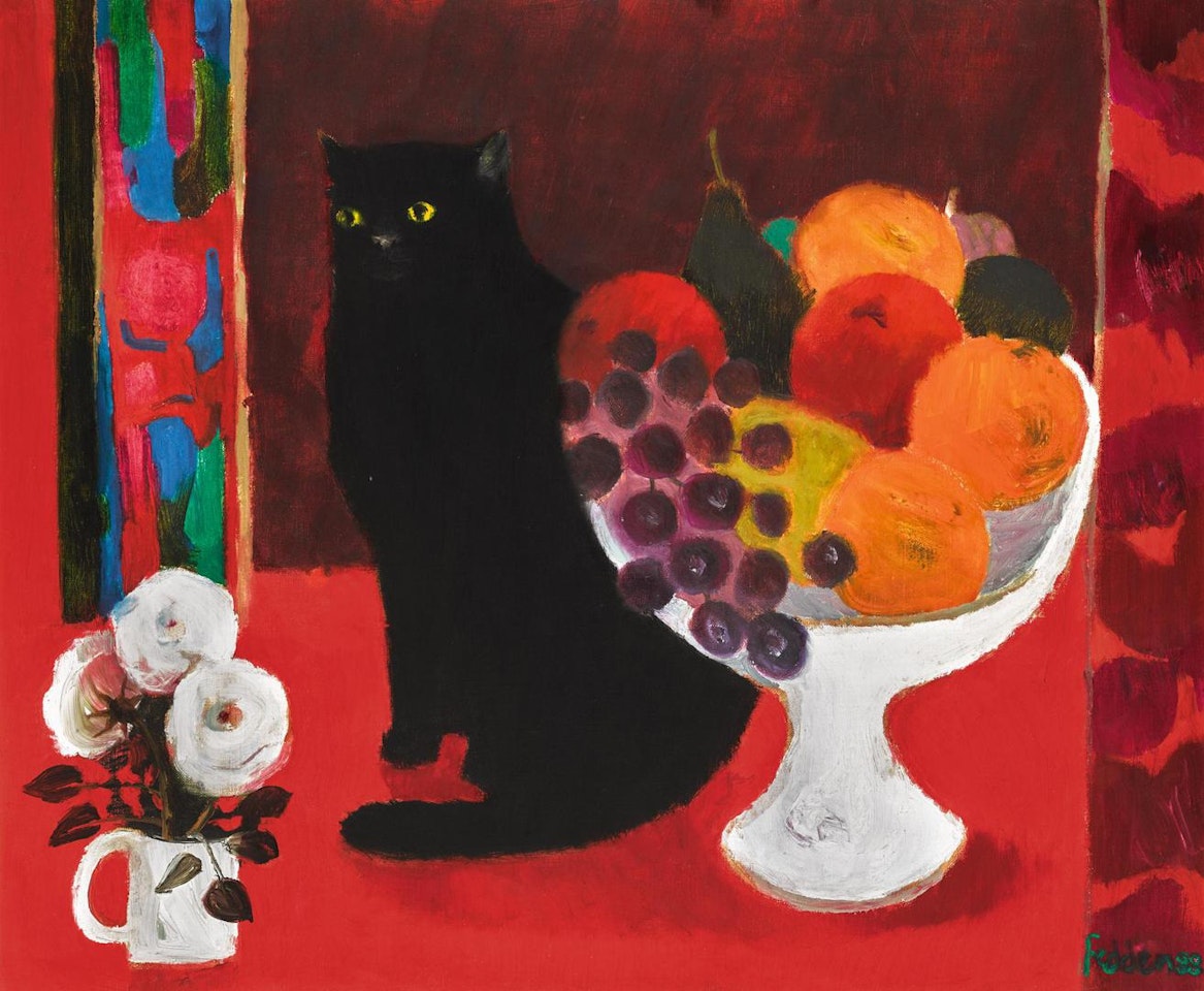 STILL LIFE WITH CAT by Mary Fedden