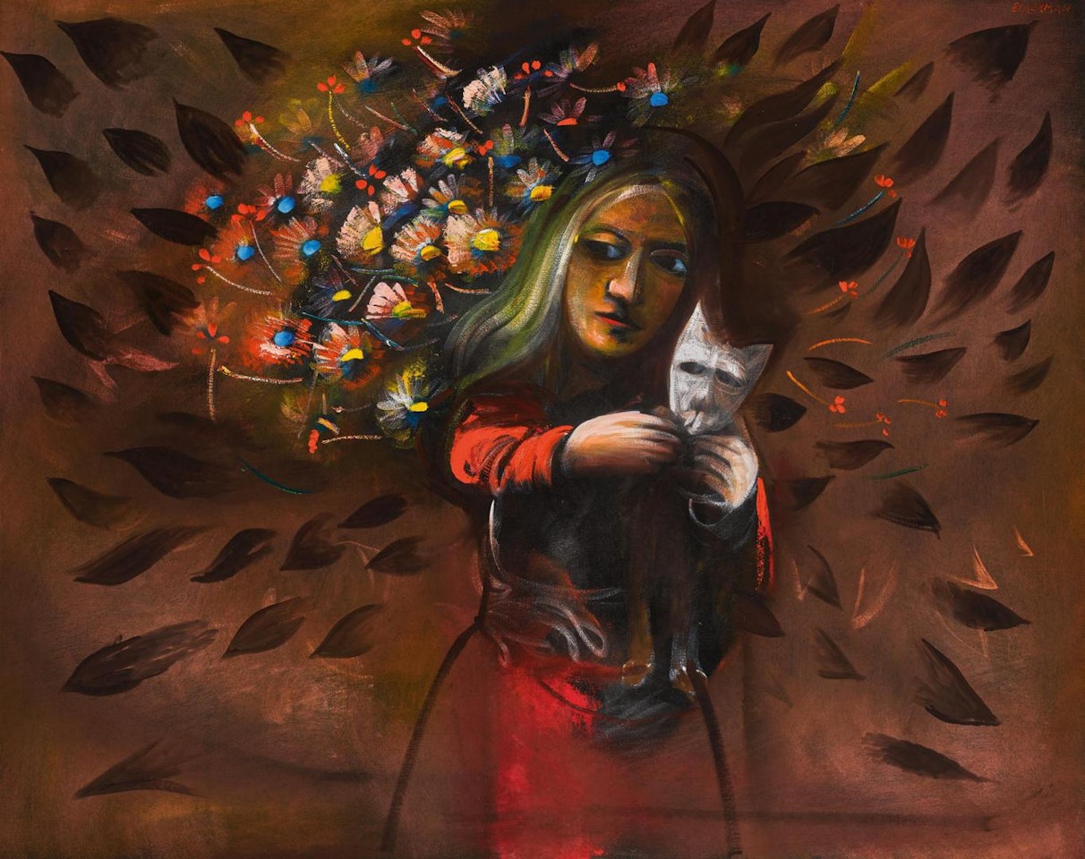YOUNG GIRL + OLD CAT by Charles Blackman