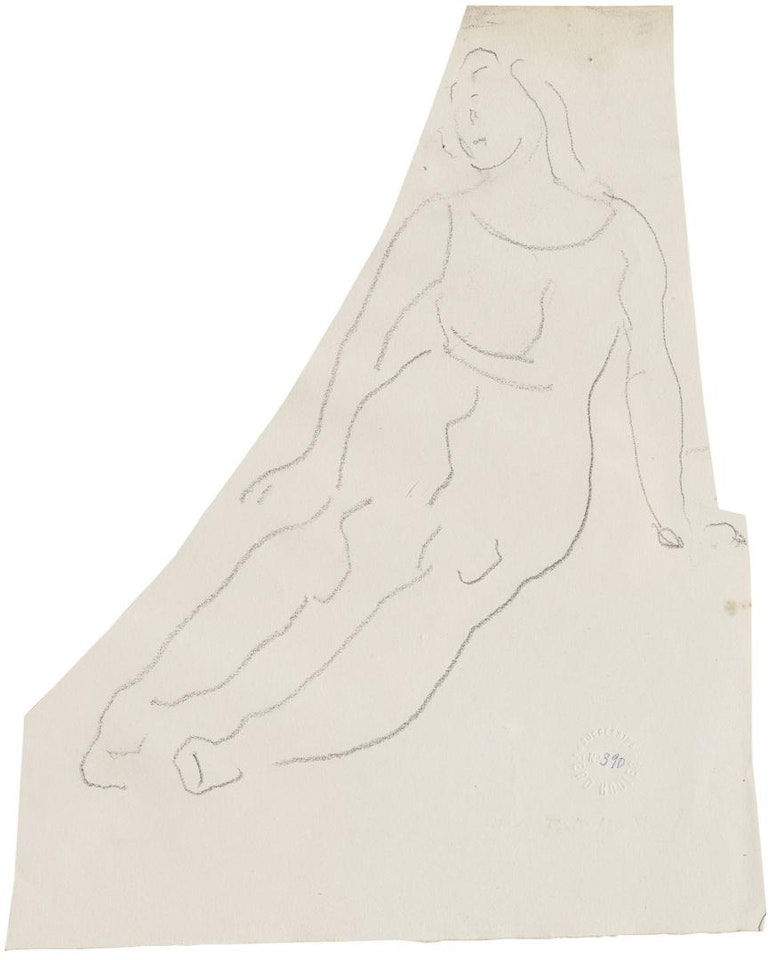 Seitlich nach links sitzende Frauenfigur (Studie) by Ferdinand Hodler