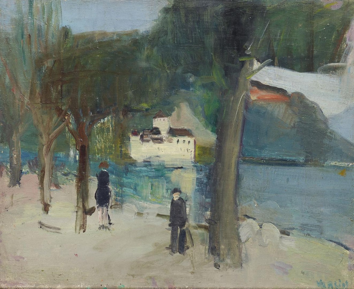 Promenade am Genfersee mit Schloss Chillon by Willy Guggenheim Varlin