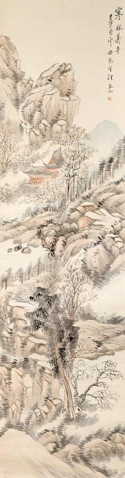 Solitary Temple in Wintry Forest by Ren Yu