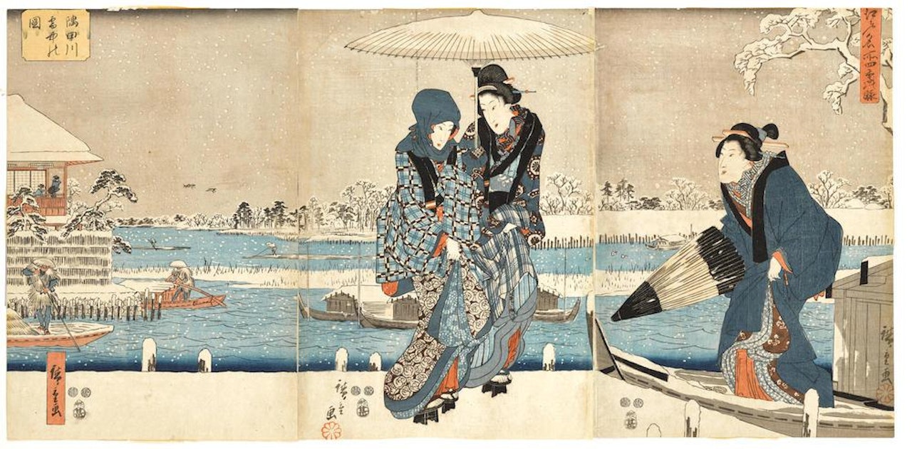 Sumidagawa settchu no zu (Snow on the Sumida River) by Utagawa Hiroshige
