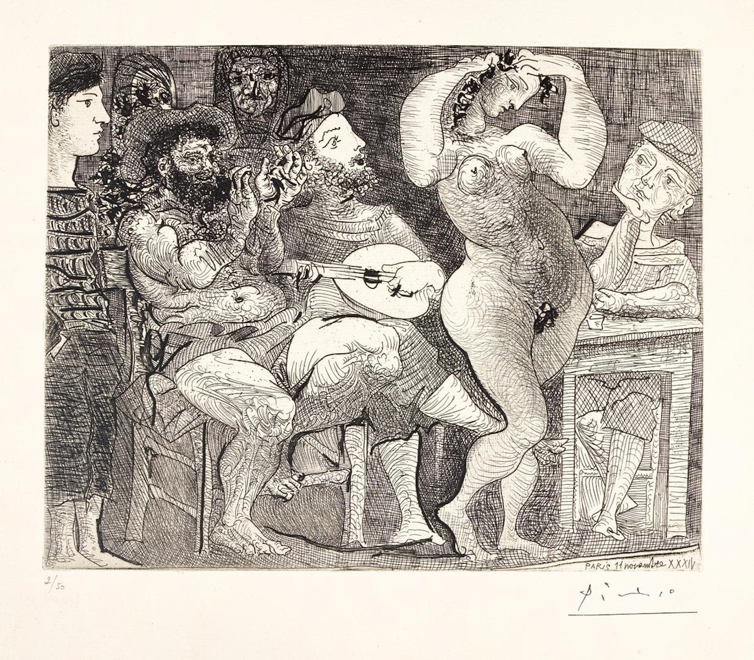 EN LA TABERNA. PÊCHEURS CATALANS EN BORDÉE (B. 286; BA. 439) by Pablo Picasso