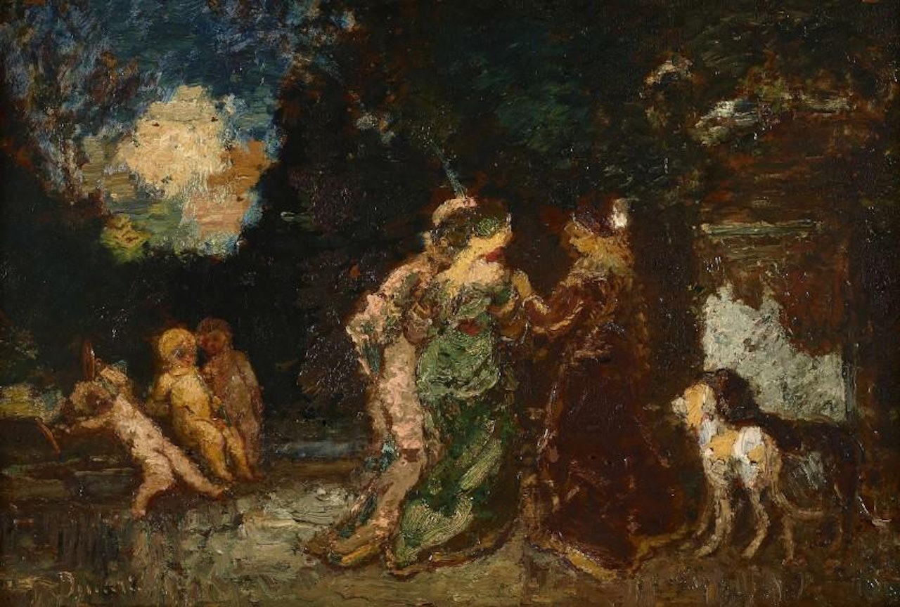 The lesson of love in a park by Adolphe Monticelli