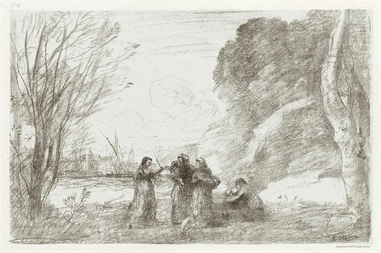 Une Famille À Terracine by Jean Baptiste Camille Corot