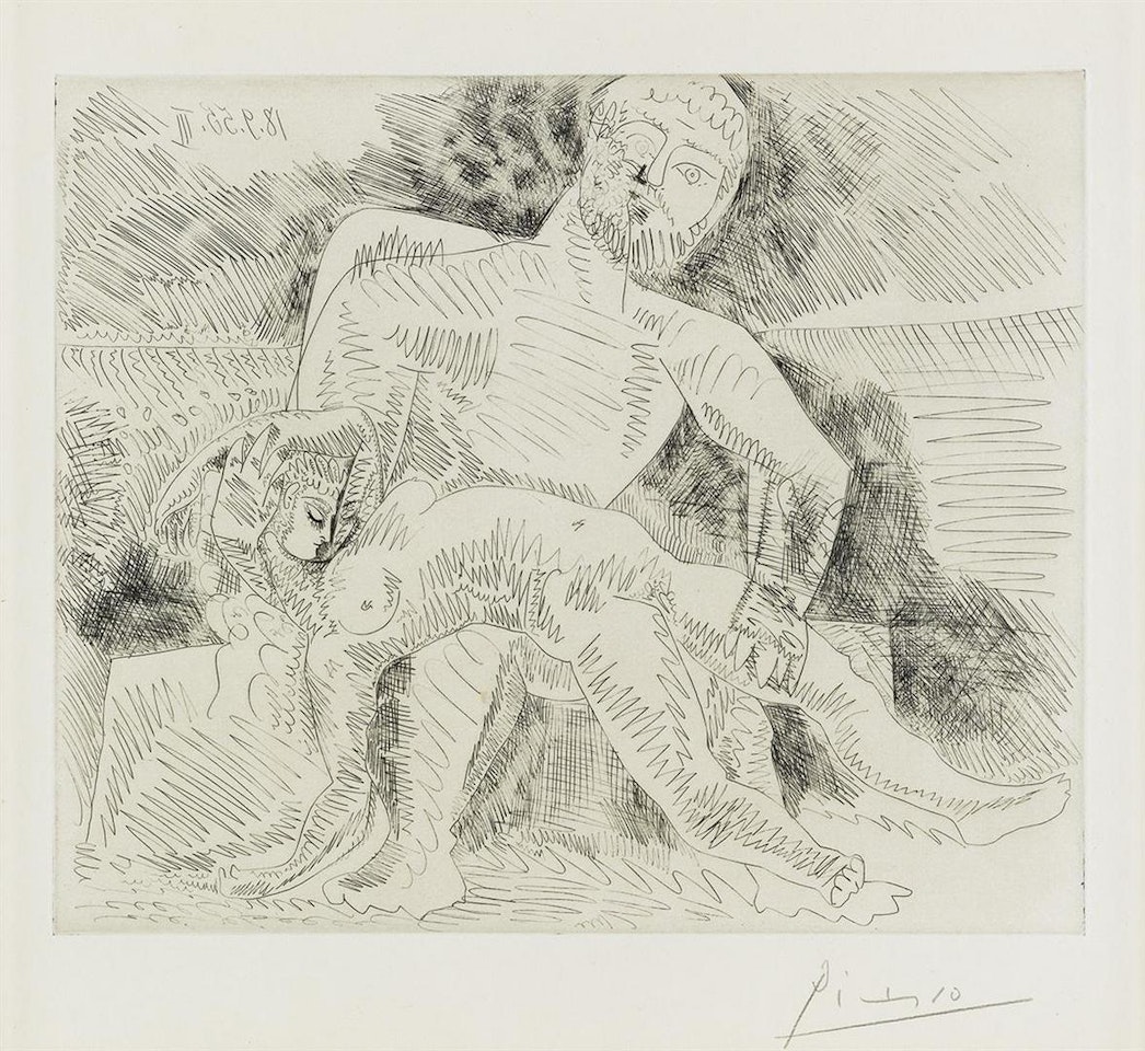 Homme Nu Assis Avec Femme Nue Sur Le Genoux by Pablo Picasso