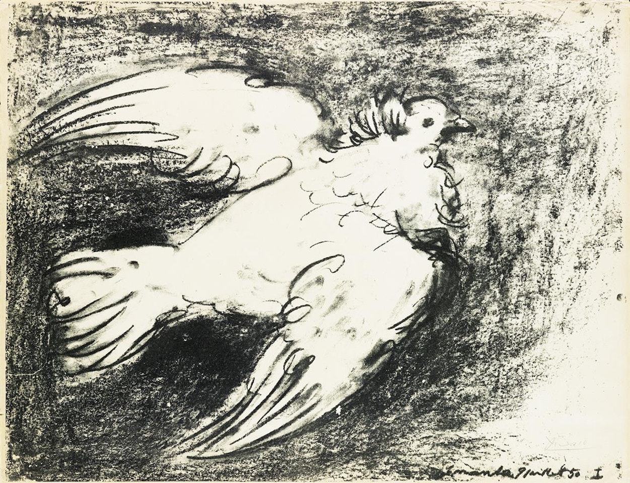 Le Colombe En Vol, Fond Noir by Pablo Picasso