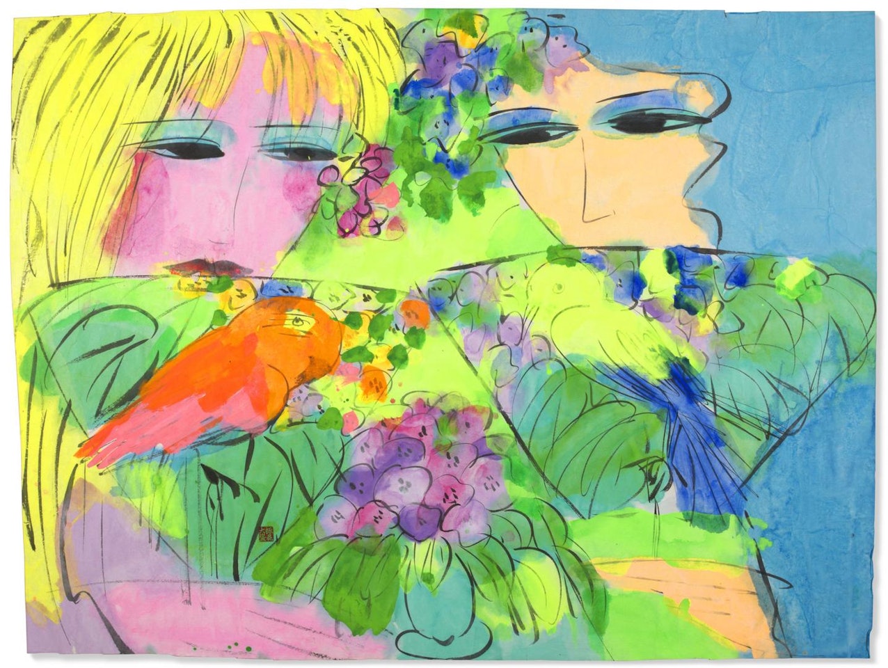 Untitled (Two Ladies with Fans) by Walasse Ting