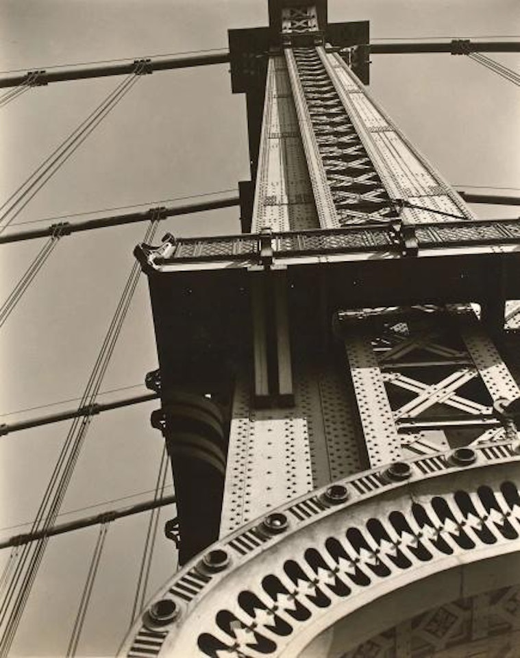 Manhattan Bridge: Looking up from Bowery and Canal Street by Berenice Abbott