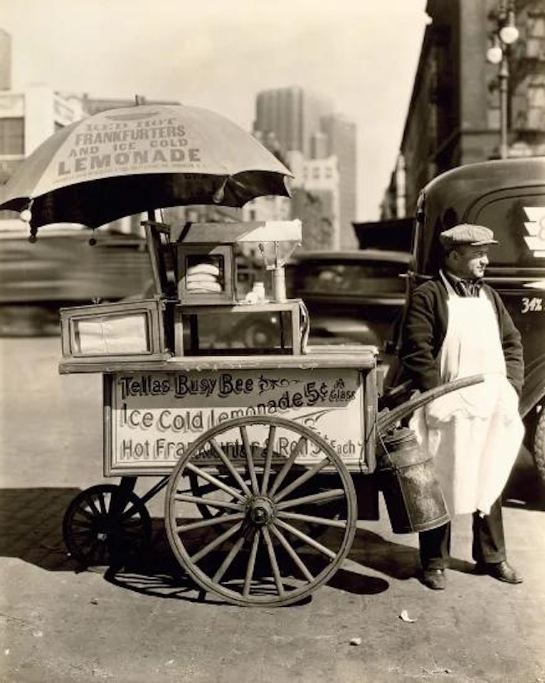 Hot Dog Stand, West Street and North Moore Streets, Manhattan by Berenice Abbott
