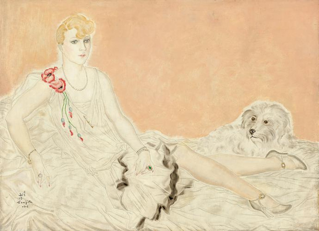 JEUNE FEMME AU PETIT CHIEN by Leonard Tsuguharu Foujita