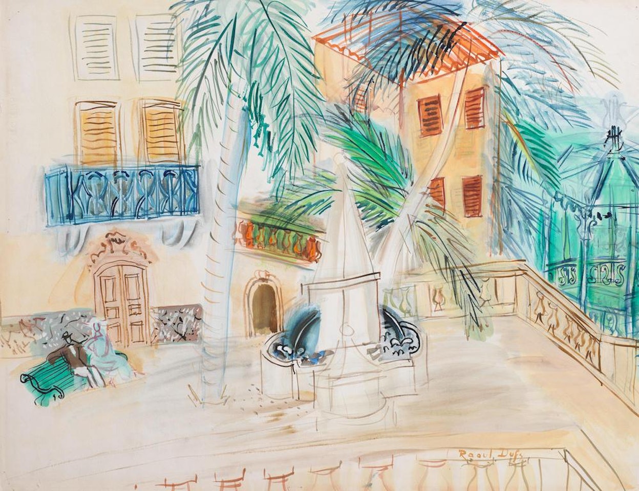 Couple sur un banc, Place d'Hyères by Raoul Dufy