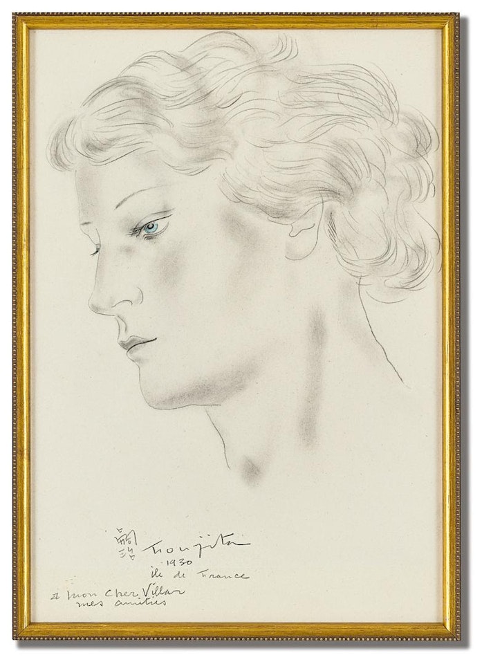 PORTRAIT DE JEUNE FEMME AUX YEUX BLEUS by Leonard Tsuguharu Foujita