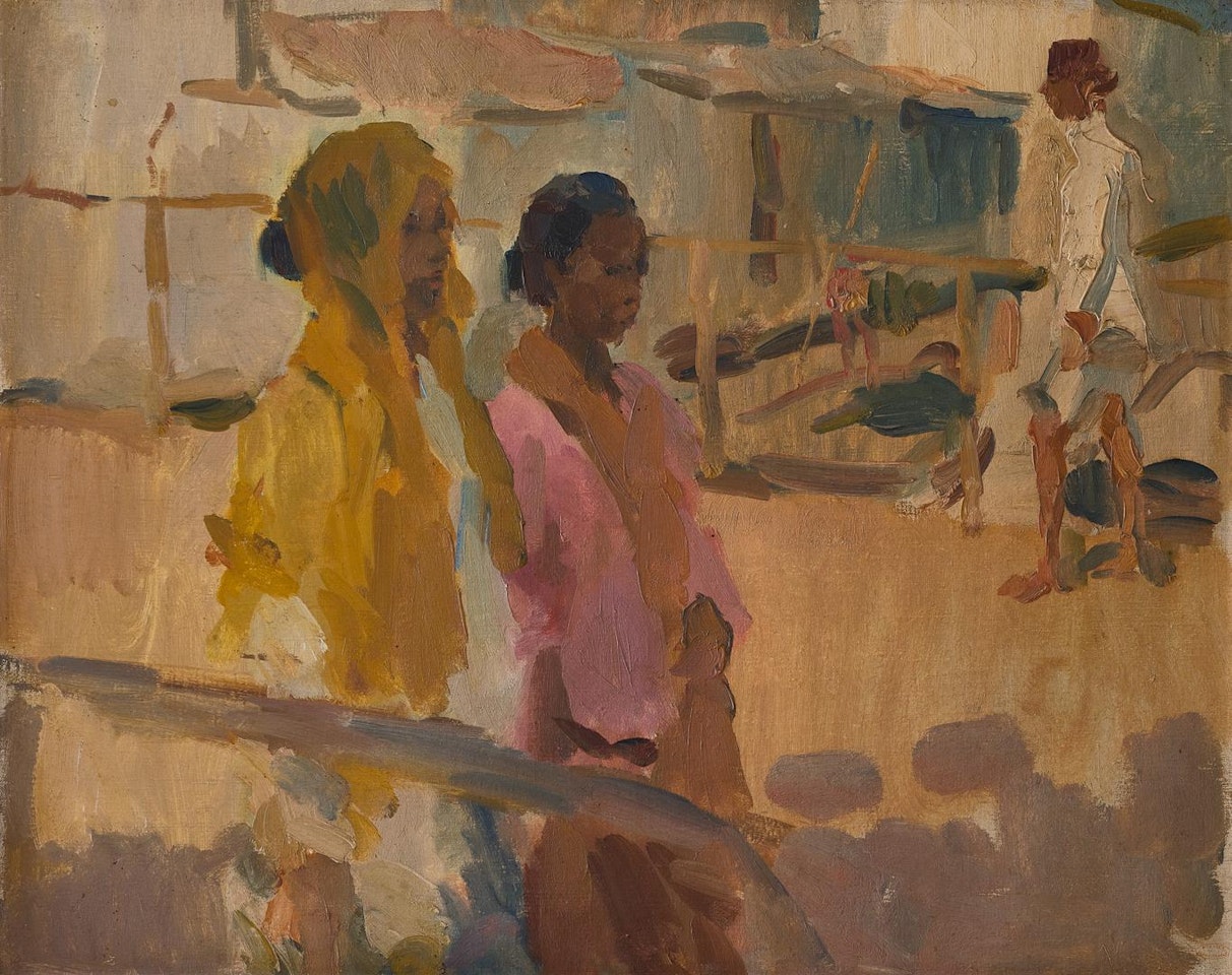GIRLS ON A BRIDGE IN BATAVIA, DUTCH EAST INDIES by Isaac Israels