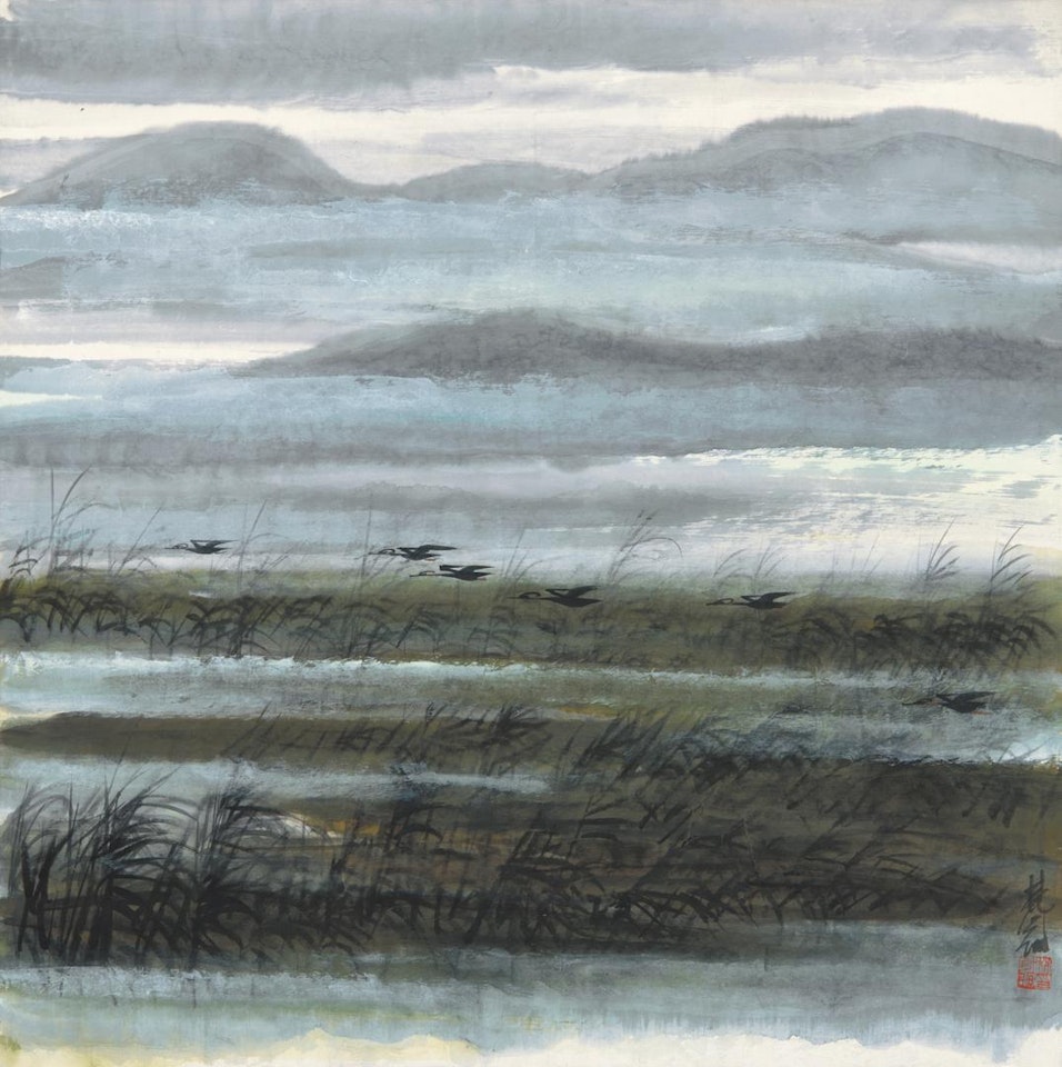 FLYING GEESE BY REEDS by Lin Fengmian