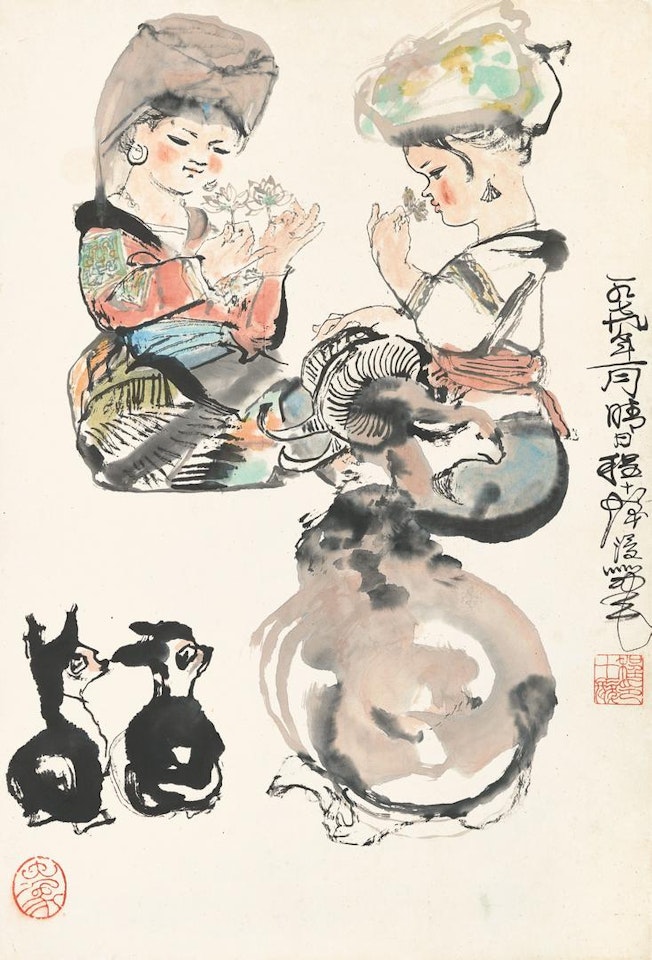 SHEPHERDESS AND SHEEP by Cheng Shifa
