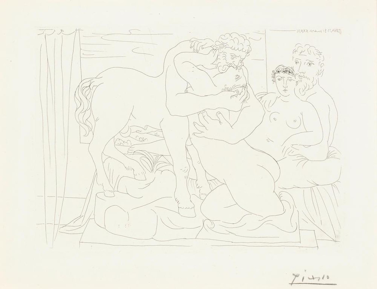 Le Repos du Sculpteur devant un Centaure et une Femme, from La Suite Vollard (B. 167; Ba. 320) by Pablo Picasso