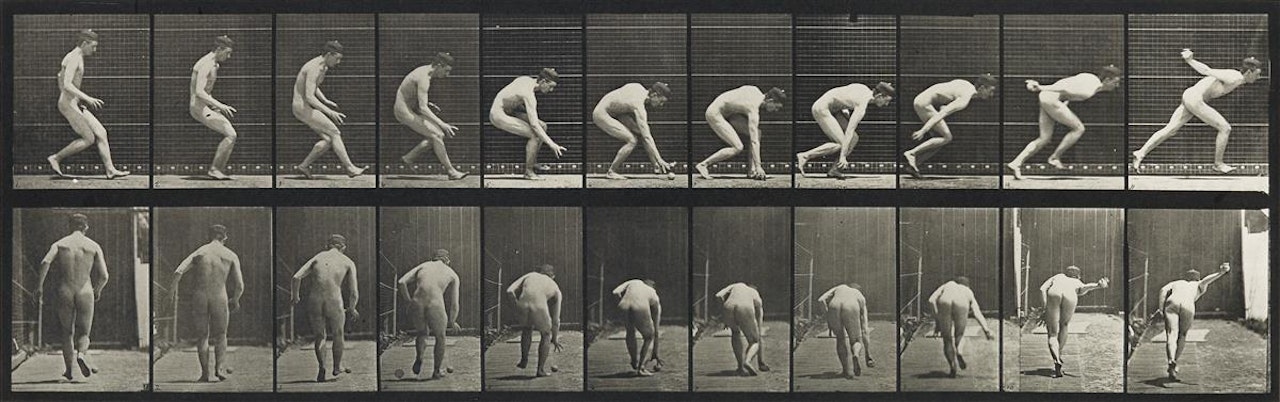 Stooping And Lifting Water-Jar; Baseball; running and picking up ball by Eadweard Muybridge