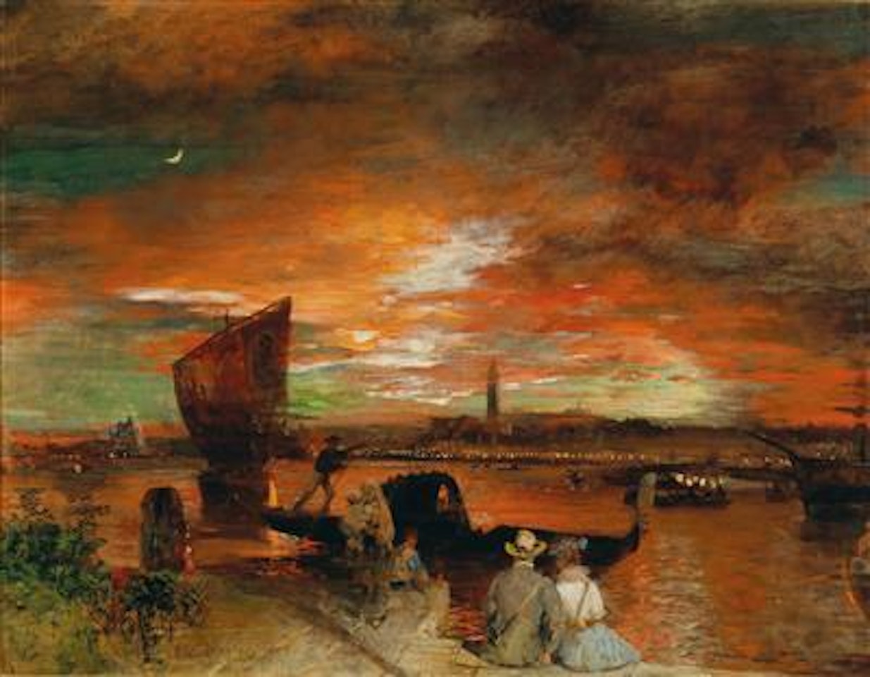 A scene at dusk in Venice by Oswald Achenbach