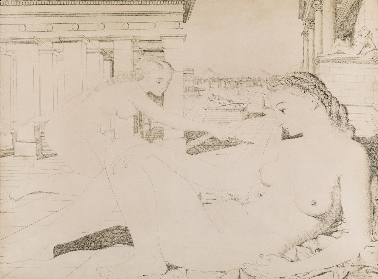 NUS FÉMININS DANS UN DÉCOR ANTIQUE by Paul Delvaux