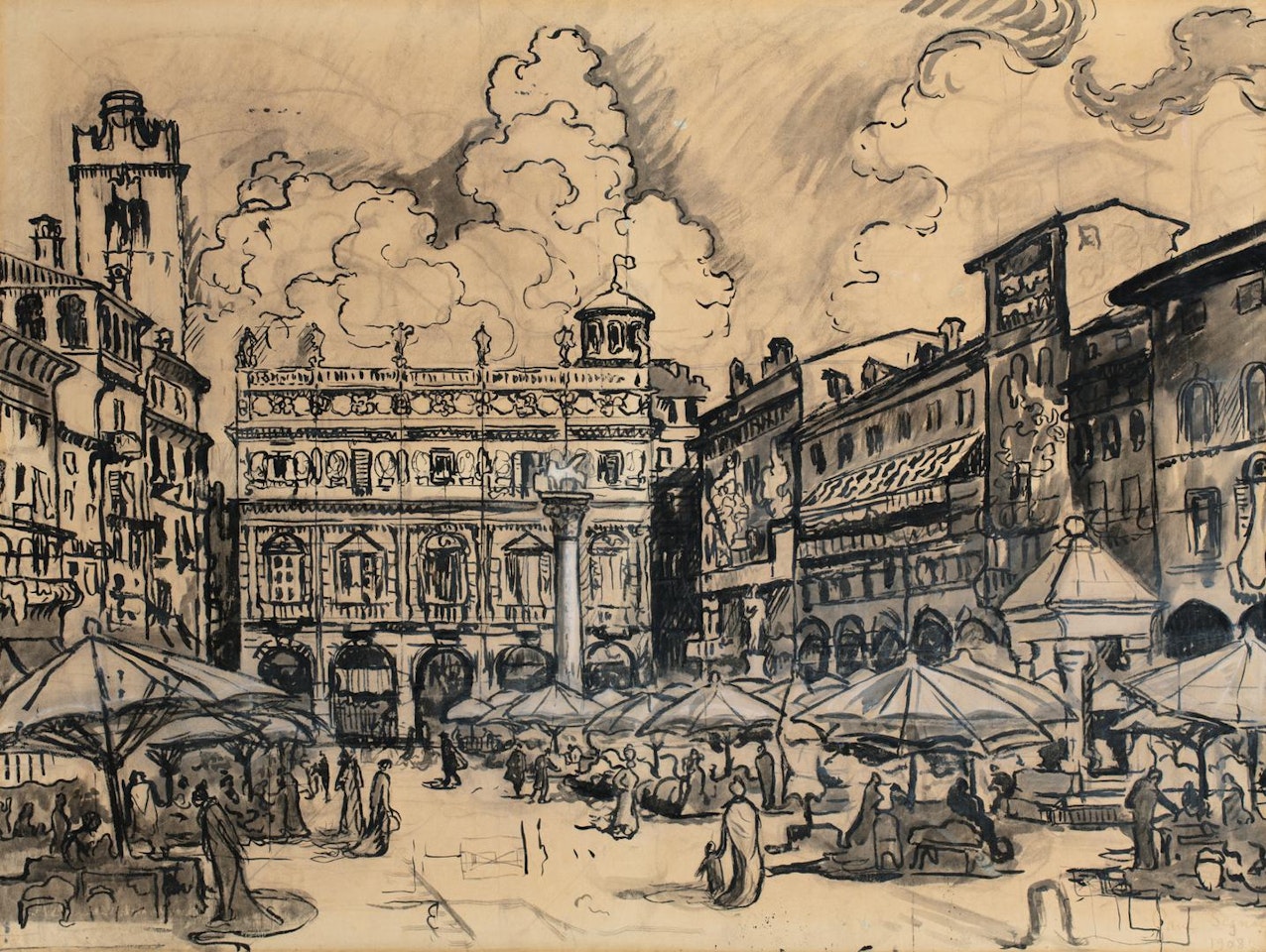 MARCHÉ DE VÉRONE (LA PLACE AUX HERBES) by Paul Signac