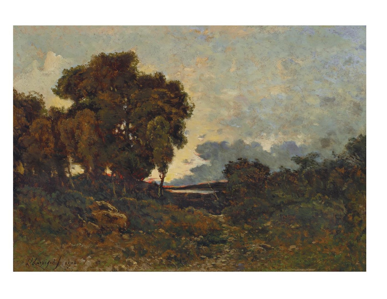 Soleil couchant sur l'Allier by Henri Harpignies