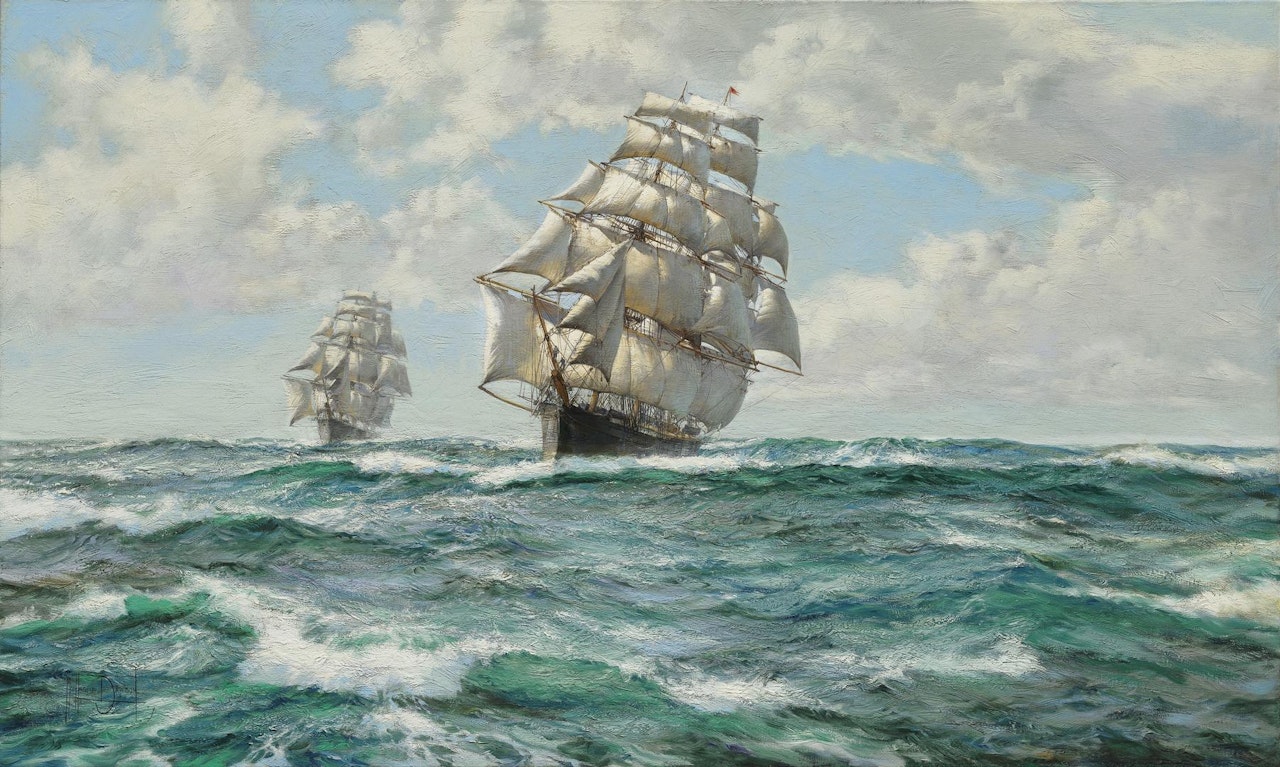 Surging Forward: The Race Between the Clipper Ships 'Lightning' and 'Red Jacket' across the Atlantic in 1854 by Montague Dawson