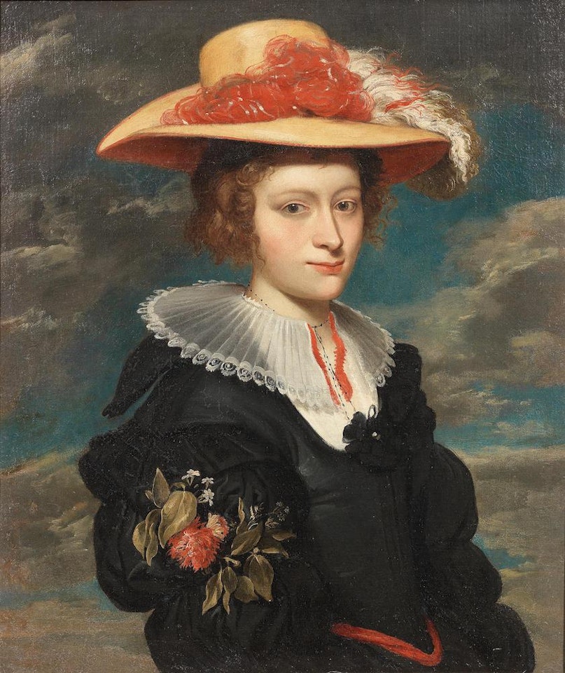Portrait of a lady, traditionally said to be Helena Fourment, half-length, in a black dress and a hat by Flemish School