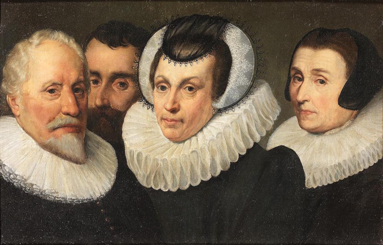 Portrait of Erick Dimmer and three other figures, all bust-length by Dutch School