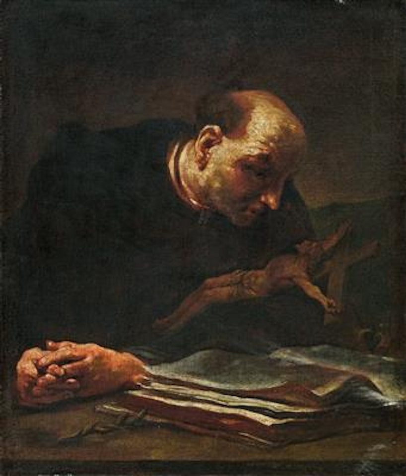 Saint in Prayer before a crucifix by Giuseppe Maria Crespi