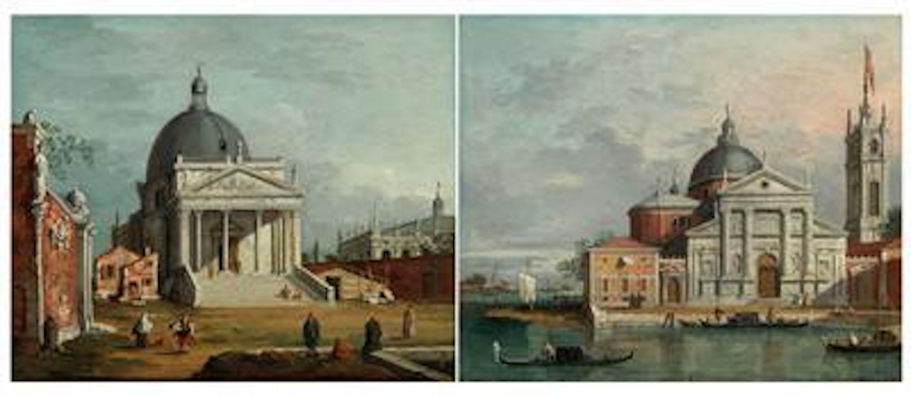 A capriccio of San Simeone Piccolo Venice and A capriccio of San Giorgio Maggiore Venice by Francesco Zanin