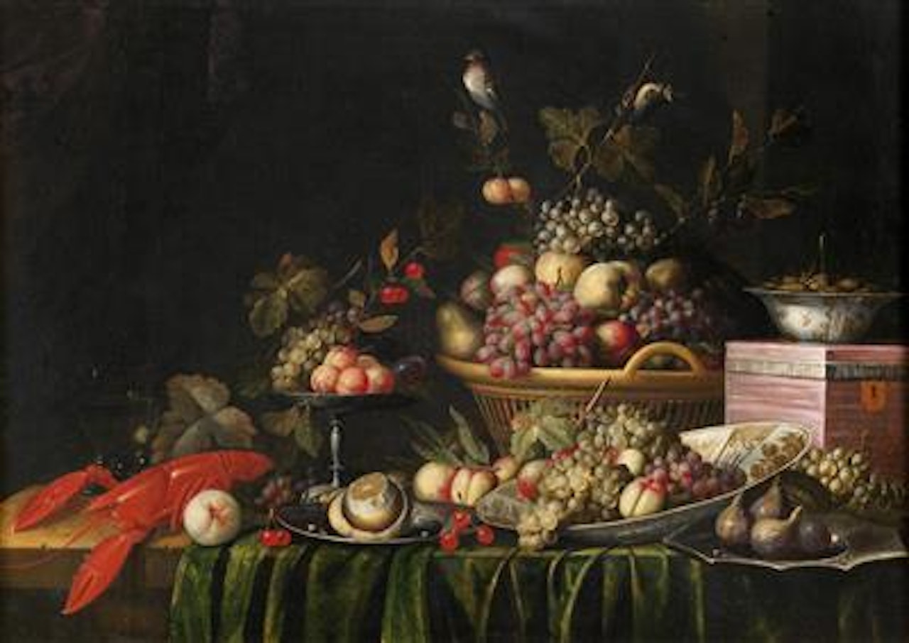 Fruit and lobster on a table by Pseudo Simons