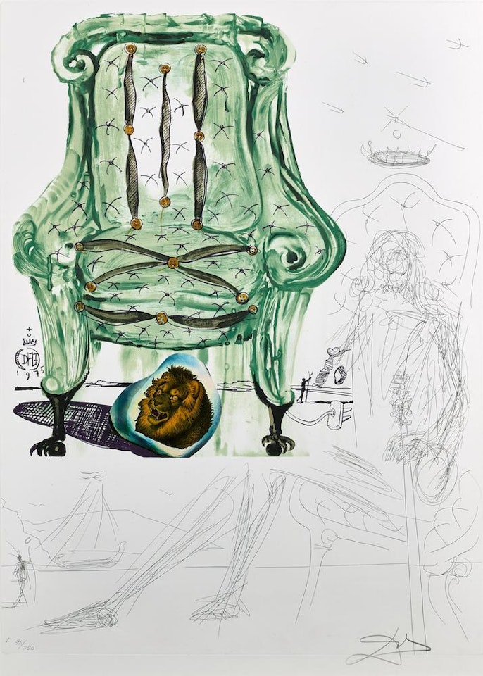 Spectacles with Holograms and Computers for seeing Imagined Objects; Breathing Pneumatic Armchair, from Imaginations and Objects of the Future (2 works) (F.75-11A,C) by Salvador Dali