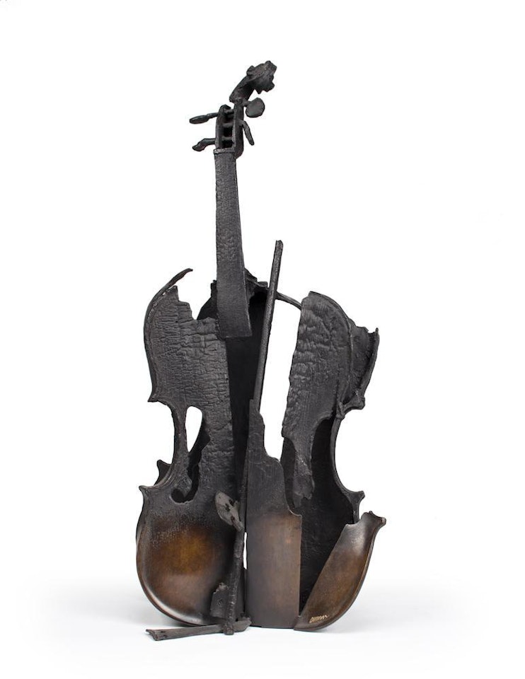 Untitled (Burnt violin with bow) by Arman