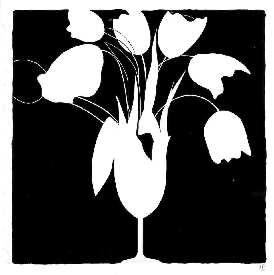 White Tulips and Vase, Feb 25, 2014; Black Tulips and Vase, Feb 26, 2014 by Donald Sultan