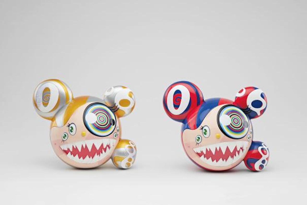 Two works: (i) MR. DOB (Gold); (ii) MR. DOB (Red and Blue) by Takashi Murakami