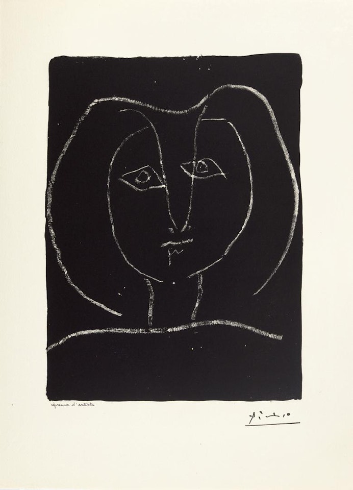 TÊTE DE FEMME STYLISÉE, FOND NOIR (B. 377; MOURLOT 3) by Pablo Picasso