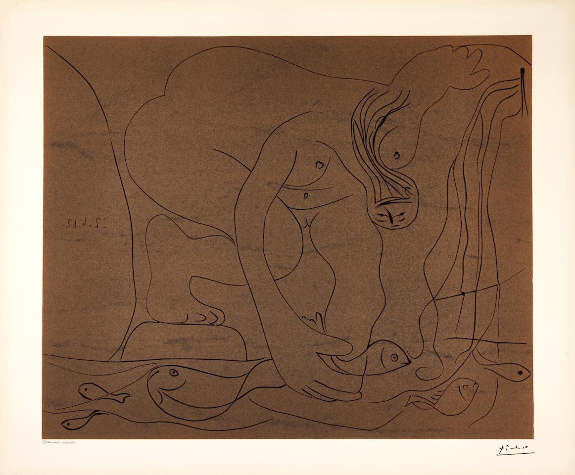 FEMME NUE PÊCHANT DES TRUITES À LA MAIN (BA. 1327) by Pablo Picasso