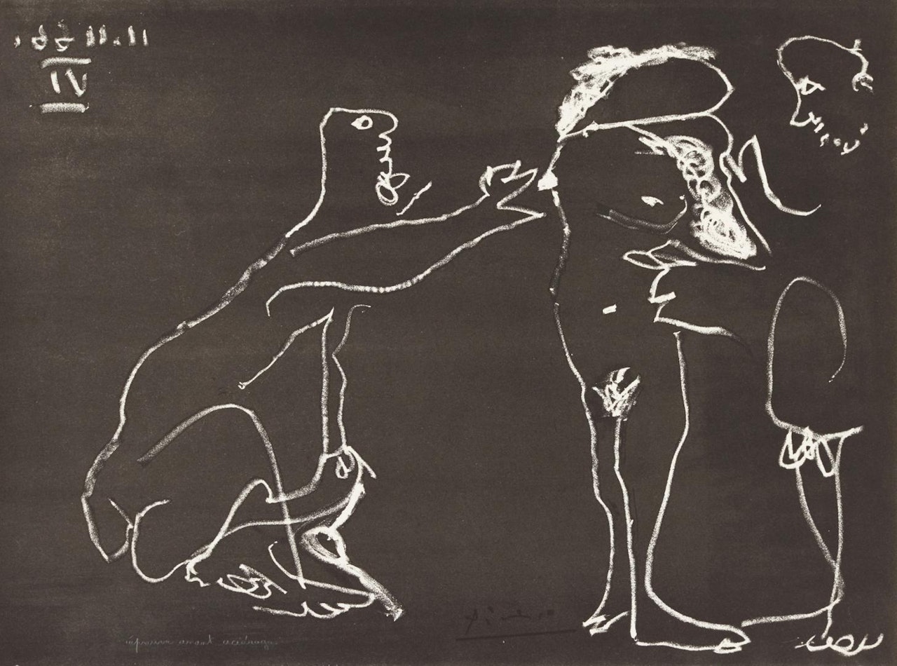 FEMME NUE SE CACHANT LE VISAGE, AVEC DEUX HOMMES (B. 1412; BA. 1427) by Pablo Picasso