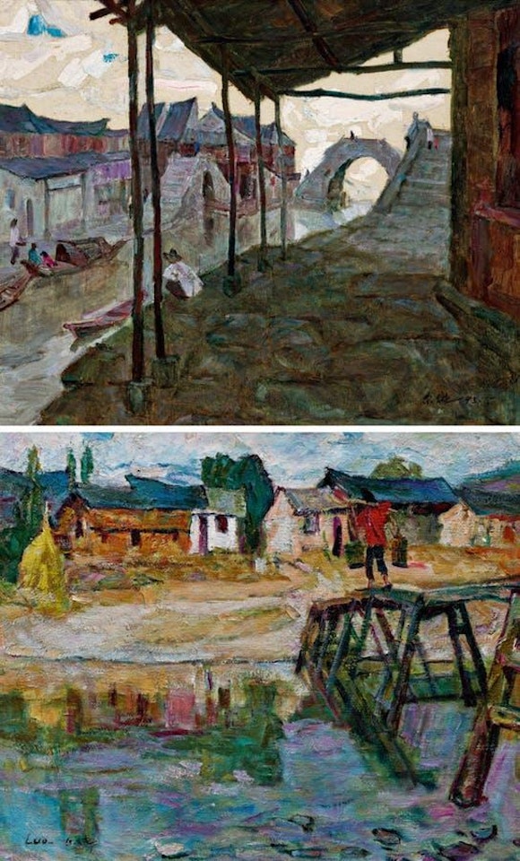 Waterside;  Small Village by Luo Erchun
