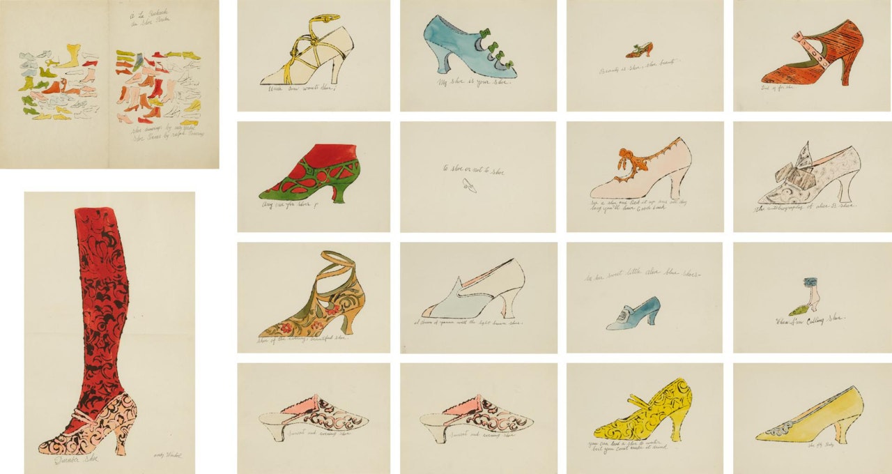 À LA RECHERCHE DU SHOE PERDU; AND SHOE AND LEG (SEE F. & S. IV.69A-85) by Andy Warhol