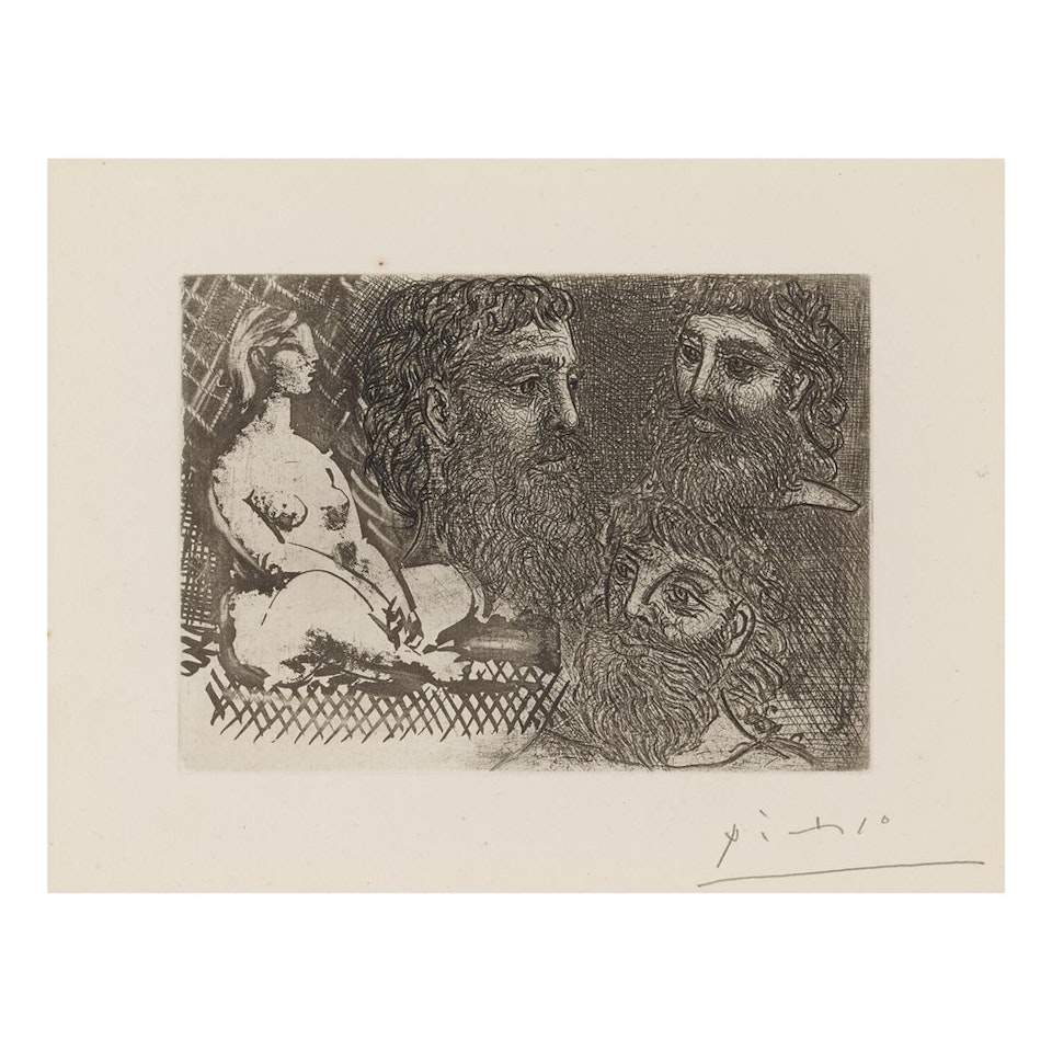 MARIE-THÉRÈSE EN IDOLE ET TROIS GRECS BARBUS (B. 216; BA. 416) by Pablo Picasso